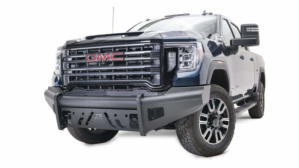 Fab Fours GM20 - Q5061 - 1 GMC Sierra 2500/3500 HD 2020 - 2022 Black Steel Elite Front Bumper No Guard - Rugged Truck Gear