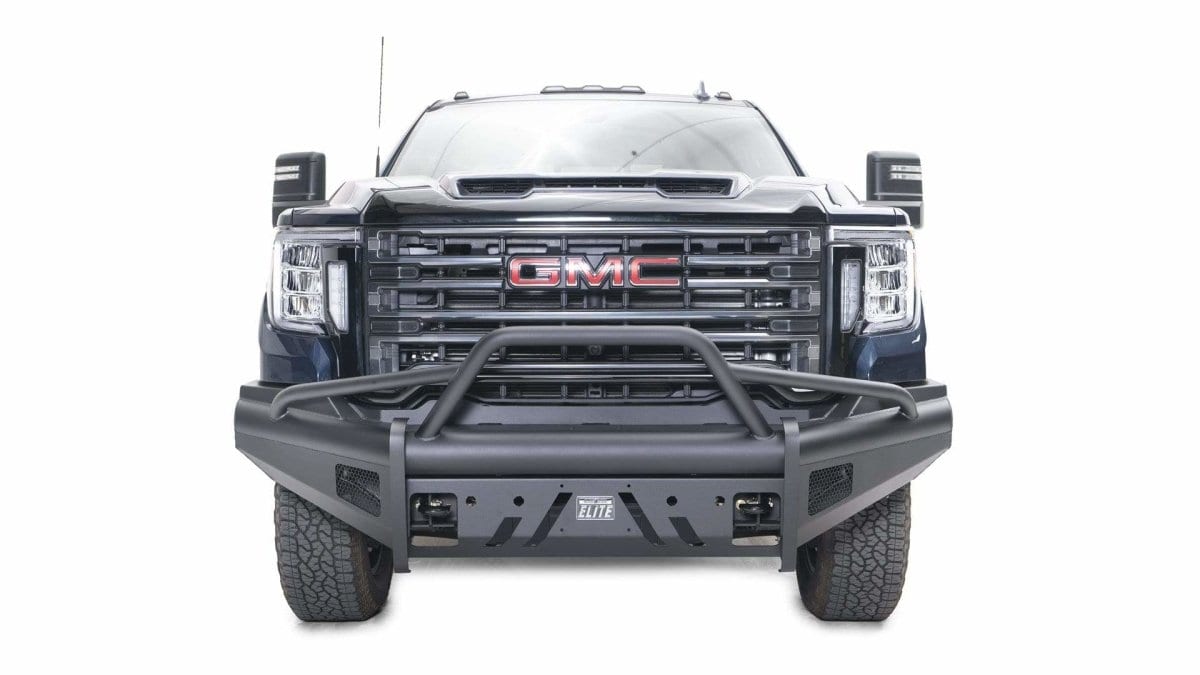 Fab Fours GM20 - Q5062 - 1 GMC Sierra 2500/3500 HD 2020 - 2022 Black Steel Elite Front Bumper Pre - Runner Guard - Rugged Truck Gear