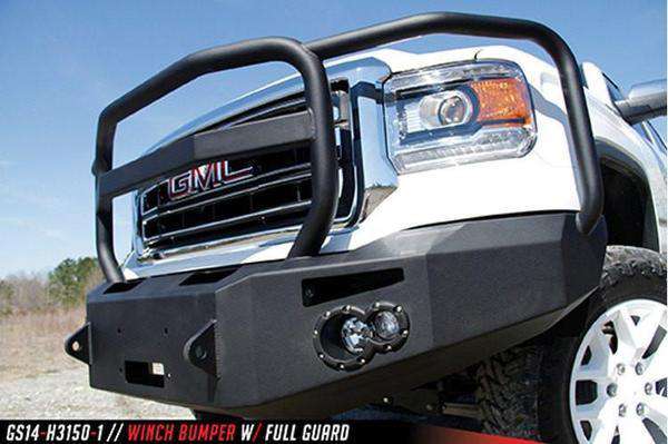 Fab Fours GS14 - F3150 - 1 GMC Sierra 1500 2014 - 2015 Premium Front Bumper Sensor Winch Ready Full Guard - Rugged Truck Gear
