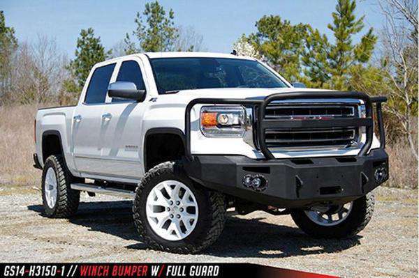 Fab Fours GS14 - F3150 - 1 GMC Sierra 1500 2014 - 2015 Premium Front Bumper Sensor Winch Ready Full Guard - Rugged Truck Gear