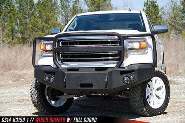 Fab Fours GS14 - F3150 - 1 GMC Sierra 1500 2014 - 2015 Premium Front Bumper Sensor Winch Ready Full Guard - Rugged Truck Gear