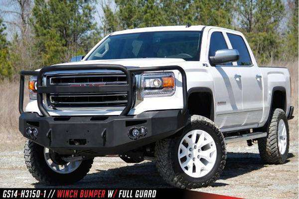 Fab Fours GS14 - F3150 - 1 GMC Sierra 1500 2014 - 2015 Premium Front Bumper Sensor Winch Ready Full Guard - Rugged Truck Gear
