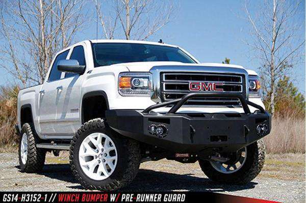 Fab Fours GS14-F3152-1 GMC Sierra 1500 2014-2015 Premium Front Bumper Sensor Winch Ready Pre-Runner Guard-BumperStock