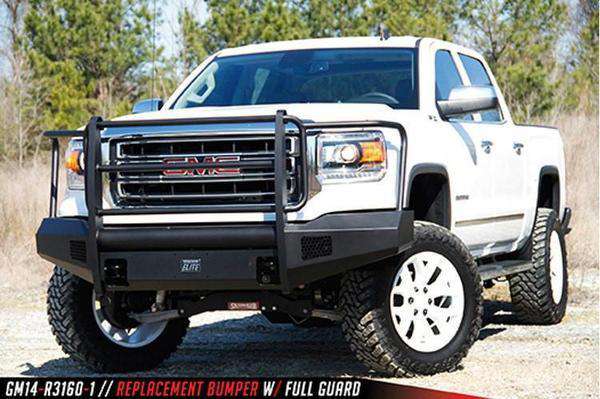 Fab Fours GS14 - R3160 - 1 GMC Sierra 1500 2014 - 2015 Black Steel Elite Front Bumper Full Guard - Rugged Truck Gear