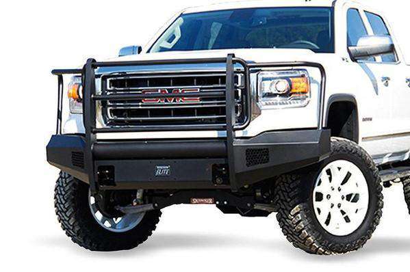 Fab Fours GS14 - R3160 - 1 GMC Sierra 1500 2014 - 2015 Black Steel Elite Front Bumper Full Guard - Rugged Truck Gear