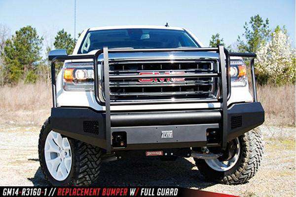 Fab Fours GS14 - R3160 - 1 GMC Sierra 1500 2014 - 2015 Black Steel Elite Front Bumper Full Guard - Rugged Truck Gear
