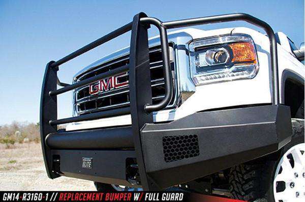 Fab Fours GS14 - R3160 - 1 GMC Sierra 1500 2014 - 2015 Black Steel Elite Front Bumper Full Guard - Rugged Truck Gear