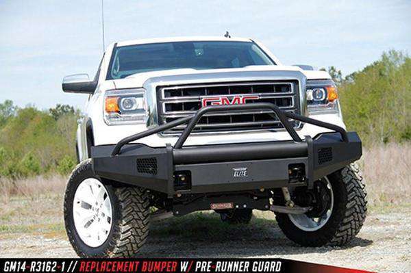 Fab Fours GS14 - R3162 - 1 GMC Sierra 1500 2014 - 2015 Black Steel Elite Front Bumper Pre - Runner Guard - Rugged Truck Gear