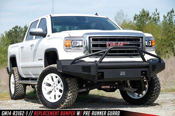 Fab Fours GS14 - R3162 - 1 GMC Sierra 1500 2014 - 2015 Black Steel Elite Front Bumper Pre - Runner Guard - Rugged Truck Gear