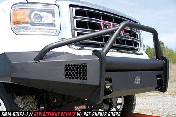 Fab Fours GS14 - R3162 - 1 GMC Sierra 1500 2014 - 2015 Black Steel Elite Front Bumper Pre - Runner Guard - Rugged Truck Gear