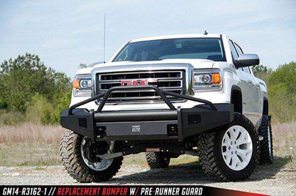 Fab Fours GS14-R3162-1 GMC Sierra 1500 2014-2015 Black Steel Elite Front Bumper Pre-Runner Guard-BumperStock