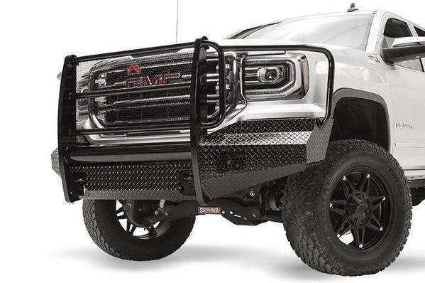Fab Fours GS16 - K3960 - 1 GMC Sierra 1500 2016 - 2018 Black Steel Front Bumper Full Guard - Rugged Truck Gear