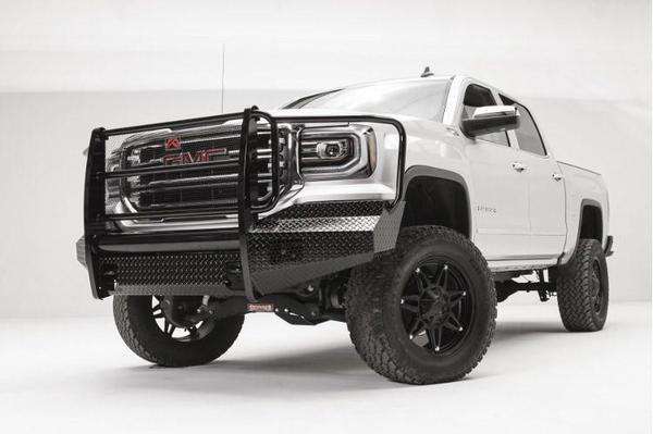 Fab Fours GS16 - K3960 - 1 GMC Sierra 1500 2016 - 2018 Black Steel Front Bumper Full Guard - Rugged Truck Gear