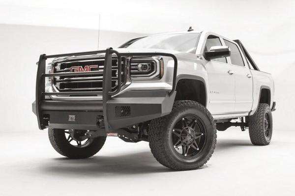 Fab Fours GS16 - R3960 - 1 GMC Sierra 1500 2016 - 2018 Black Steel Elite Front Bumper Full Guard - Rugged Truck Gear