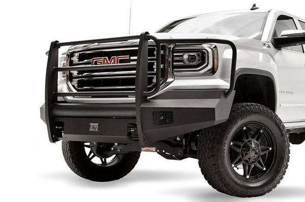 Fab Fours GS16 - R3960 - 1 GMC Sierra 1500 2016 - 2018 Black Steel Elite Front Bumper Full Guard - Rugged Truck Gear