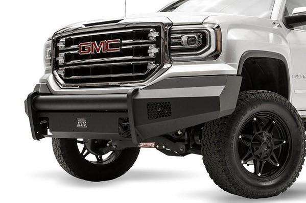Fab Fours GS16 - R3961 - 1 GMC Sierra 1500 2016 - 2018 Black Steel Elite Front Bumper No Guard - Rugged Truck Gear