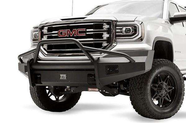 Fab Fours GS16-R3962-1 GMC Sierra 1500 2016-2018 Black Steel Elite Front Bumper Pre-Runner Guard-BumperStock