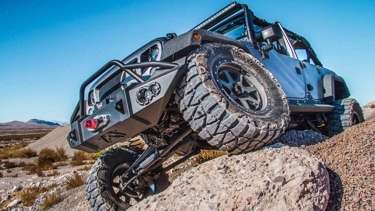 Fab Fours JK07 - B1850 - 1 Jeep Wrangler JK 2007 - 2018 Lifestyle Front Winch Bumper Pre - Runner Guard - Rugged Truck Gear