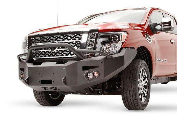 Fab Fours NT16 - F3752 - 1 Nissan Titan XD 2016 - 2020 Premium Front Bumper Winch Ready Pre - Runner Guard - Rugged Truck Gear