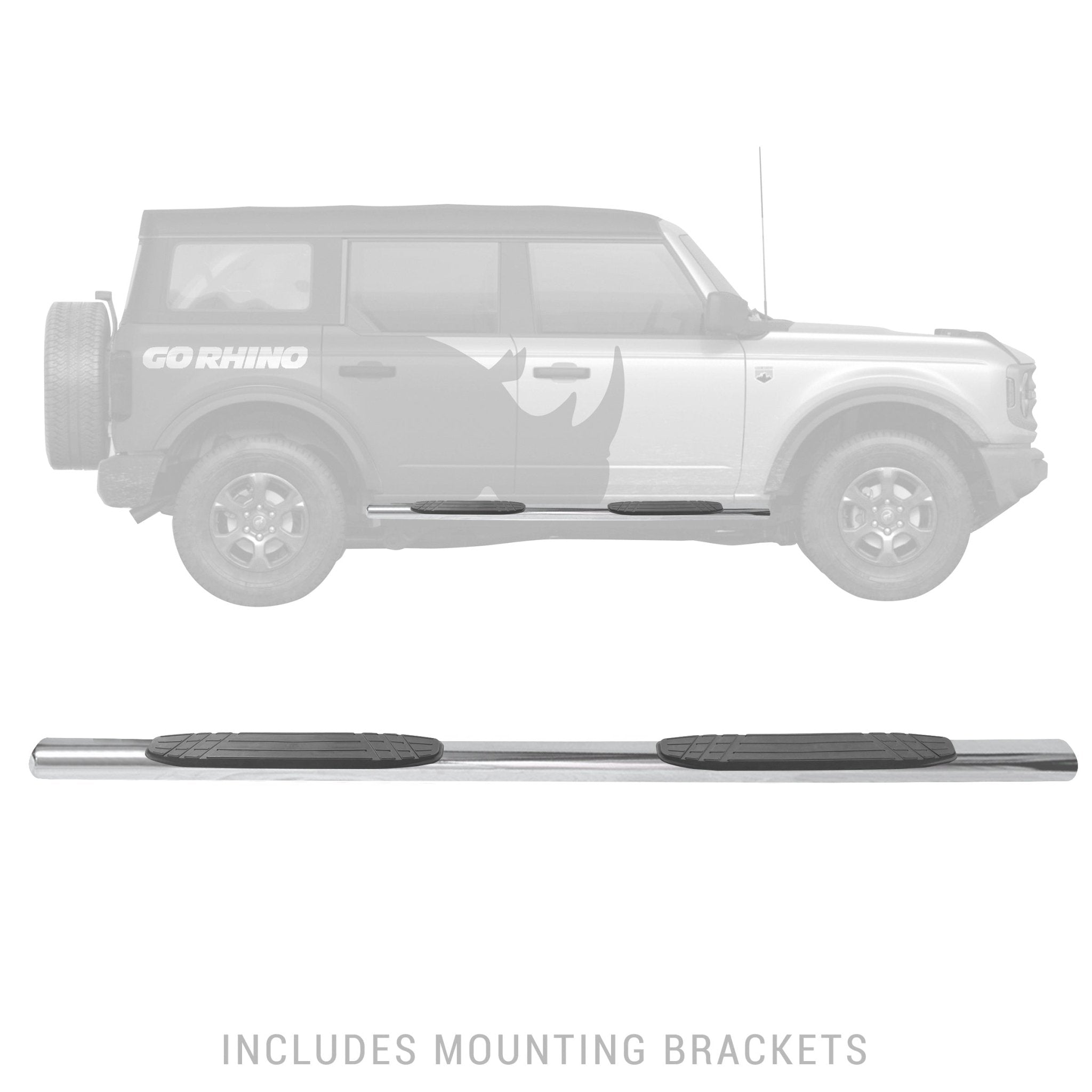 Go Rhino 104412973PS 2021 - 2024 Ford Bronco 1000 Series 4" Side Steps with Mounting Bracket Kit - Rugged Truck Gear