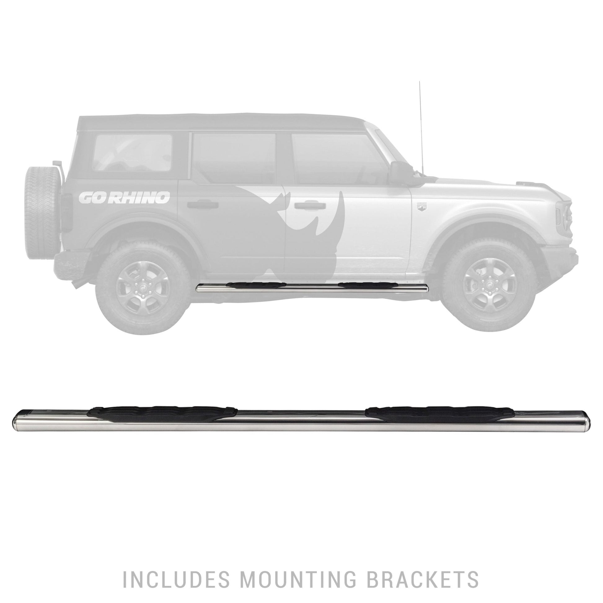 Go Rhino 105412973PS 2021 - 2024 Ford Bronco 1000 Series 5" Side Steps with Mounting Bracket Kit - Rugged Truck Gear