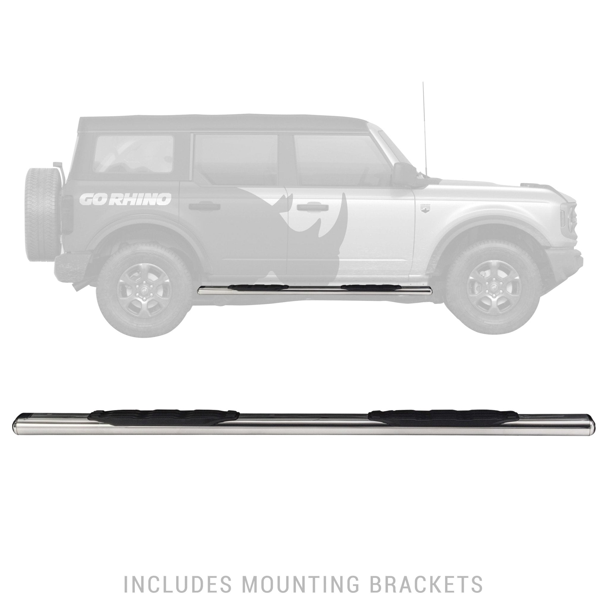 Go Rhino 105412973PS 2021 - 2024 Ford Bronco 1000 Series 5" Side Steps with Mounting Bracket Kit - Rugged Truck Gear