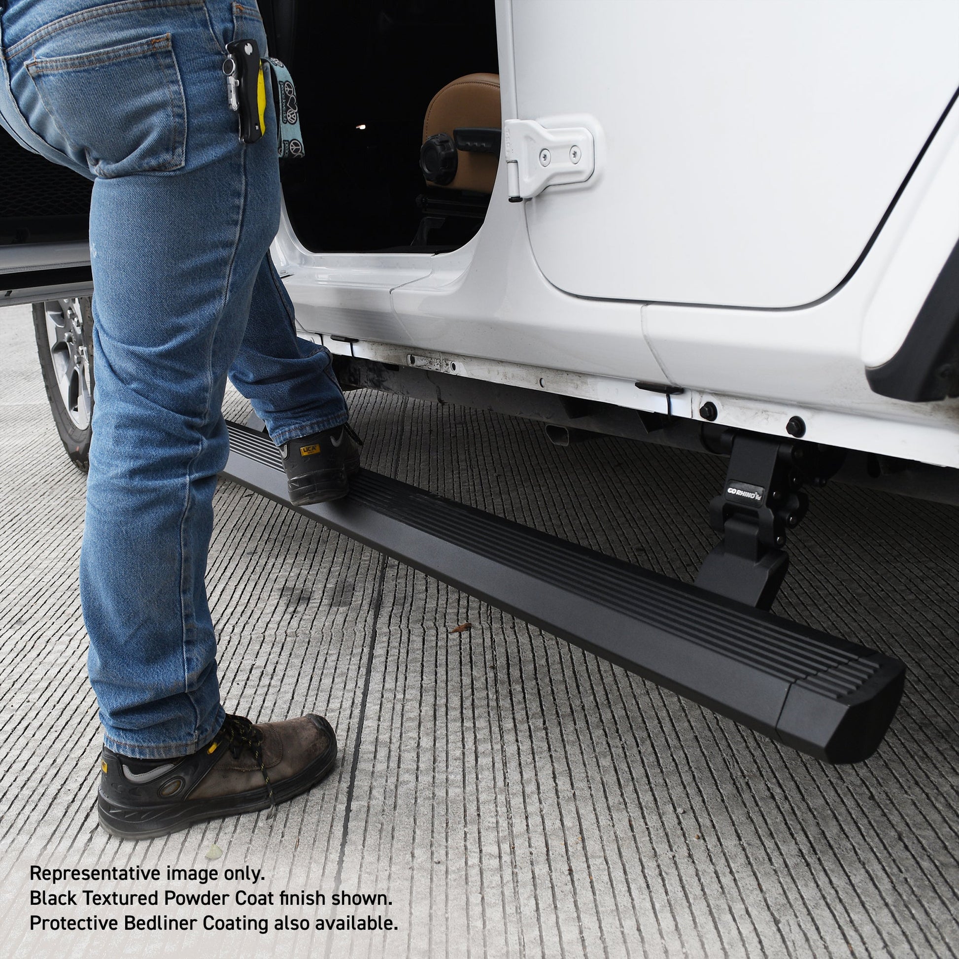 Go Rhino 20450674T 2018 - 2024 Jeep Wrangler JL E1 Series Electric Running Board Kit - Rugged Truck Gear