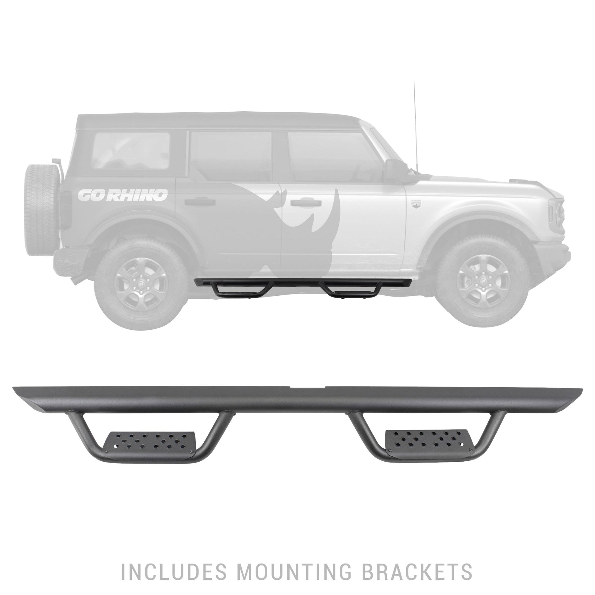 Go Rhino D224129T 2021 - 2024 Ford Bronco D2 Dominator Series Xtreme Side Steps with Rocker Panel Mounting Bracket Kit - Rugged Truck Gear
