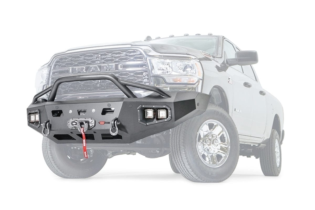WARN Ascent HD 107003 2019 - 2024 Ram 2500/3500/4500/5500 Front Winch Bumper with Baja Grille Guard - Rugged Truck Gear