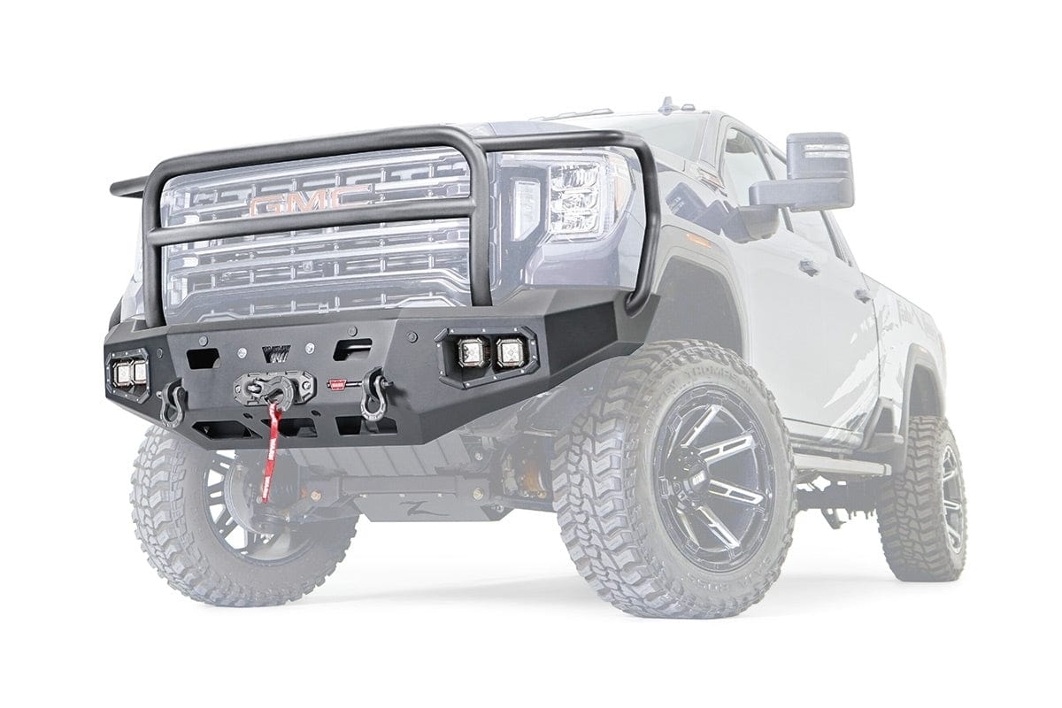 WARN Ascent HD 107178 2020 - 2023 GMC Sierra 2500/3500 HD Front Winch Bumper with Full Grille Guard - Rugged Truck Gear