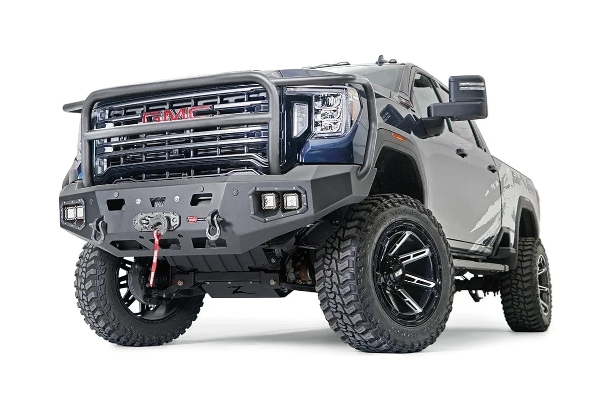 WARN Ascent HD 107178 2020 - 2023 GMC Sierra 2500/3500 HD Front Winch Bumper with Full Grille Guard - Rugged Truck Gear