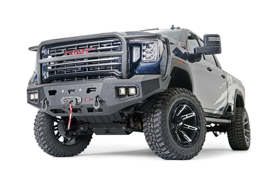 WARN Ascent HD 107178 2020 - 2023 GMC Sierra 2500/3500 HD Front Winch Bumper with Full Grille Guard - Rugged Truck Gear