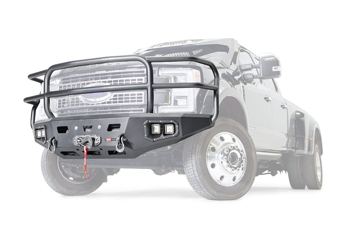 WARN Ascent HD 107182 2017 - 2022 Ford F450/F550 Super Duty Front Winch Bumper with Full Grille Guard - Rugged Truck Gear
