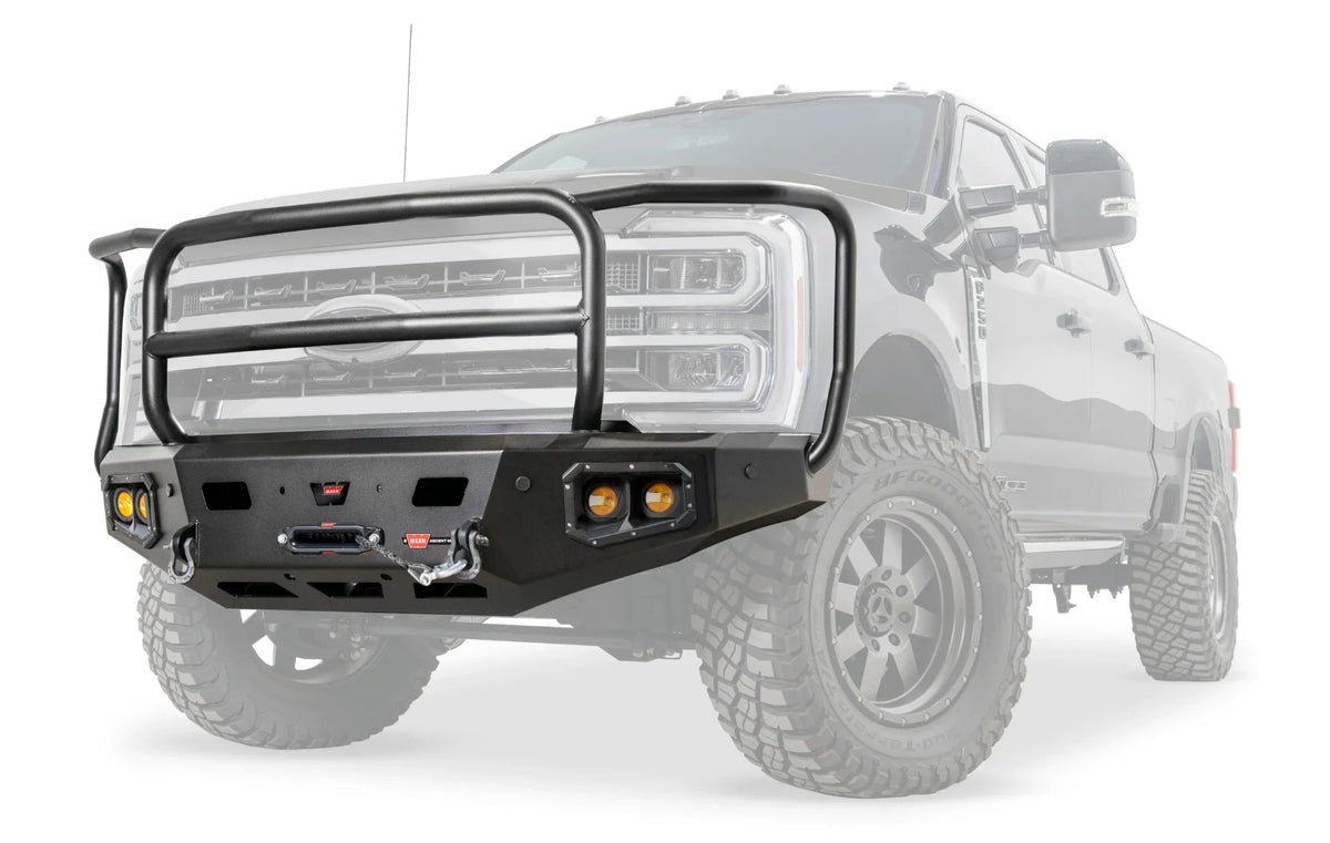 Warn Ascent HD 110630 2023 - 2024 Ford F250/F350 Super Duty Front Winch Bumper with Full Grille Guard - Rugged Truck Gear