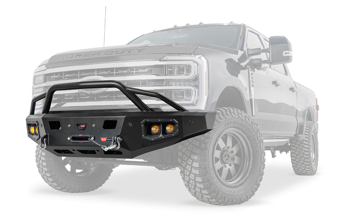 Warn Ascent HD 110631 2023 - 2024 Ford F250/F350 Super Duty Front Winch Bumper with Pre - Runner Guard - Rugged Truck Gear