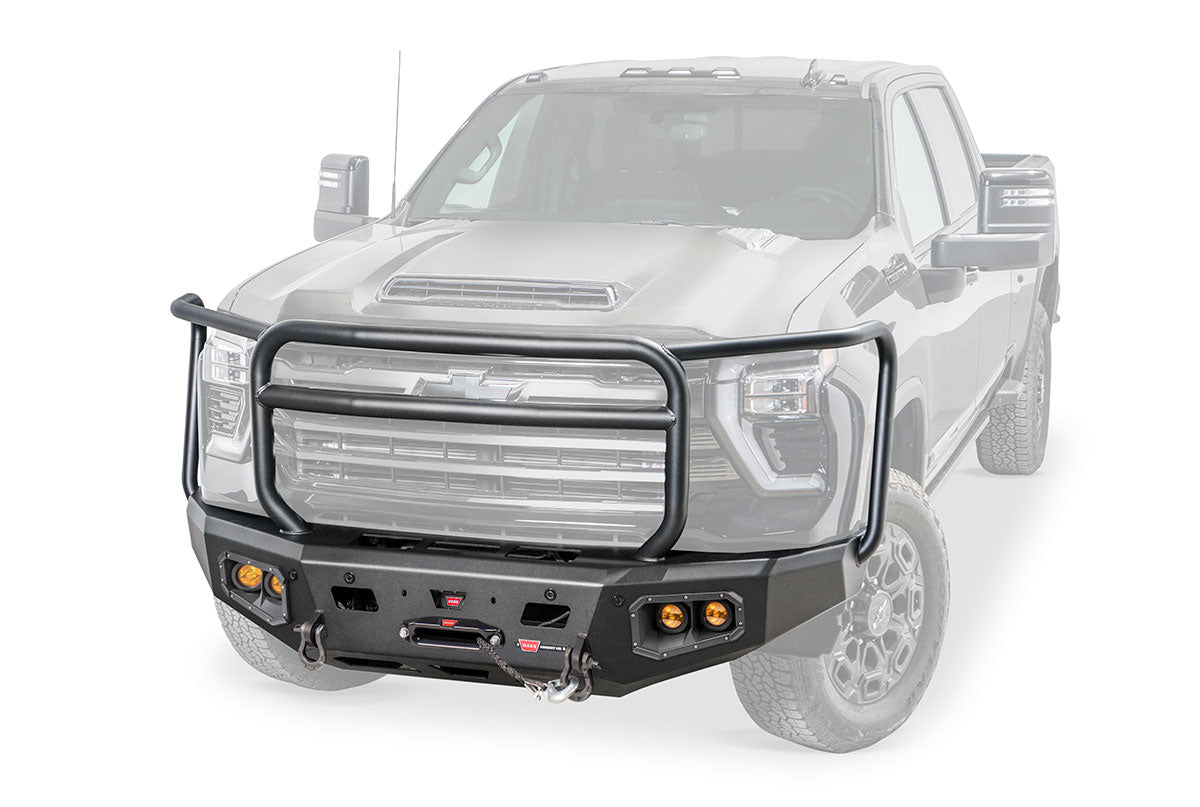 Warn Ascent HD 110913 2024 Chevy Silverado 2500/3500 HD Front Winch Bumper with Full Grille Guard - Rugged Truck Gear