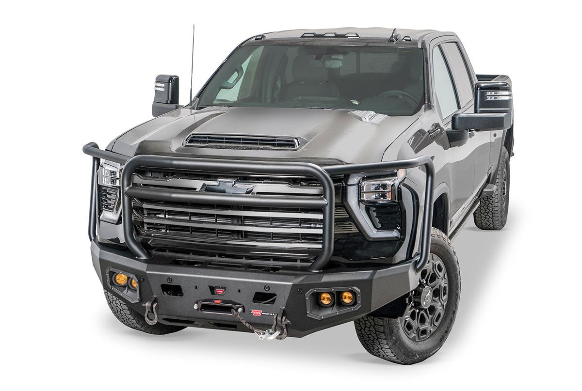 Warn Ascent HD 110913 2024 Chevy Silverado 2500/3500 HD Front Winch Bumper with Full Grille Guard - Rugged Truck Gear