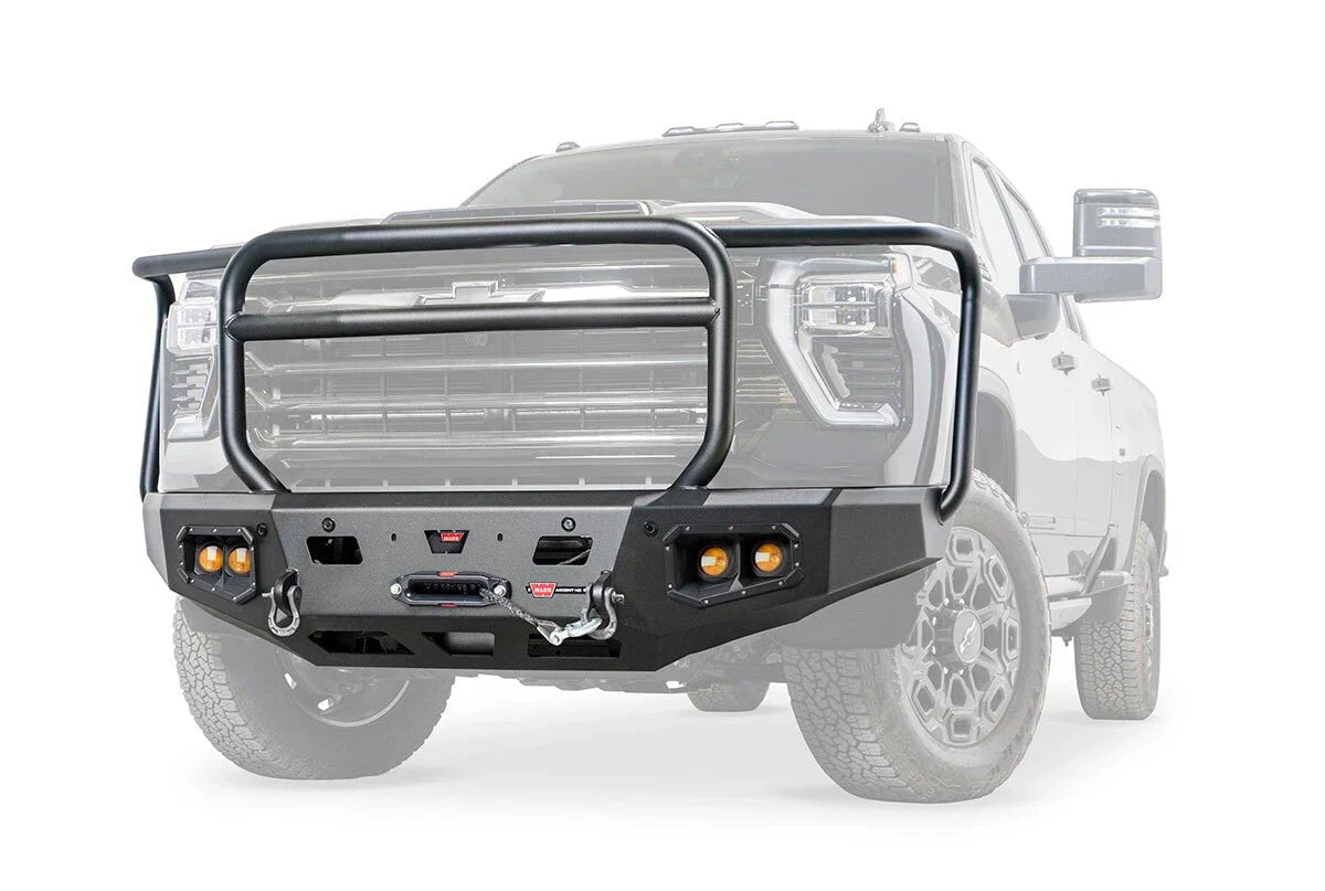 Warn Ascent HD 110913 2024 Chevy Silverado 2500/3500 HD Front Winch Bumper with Full Grille Guard - Rugged Truck Gear
