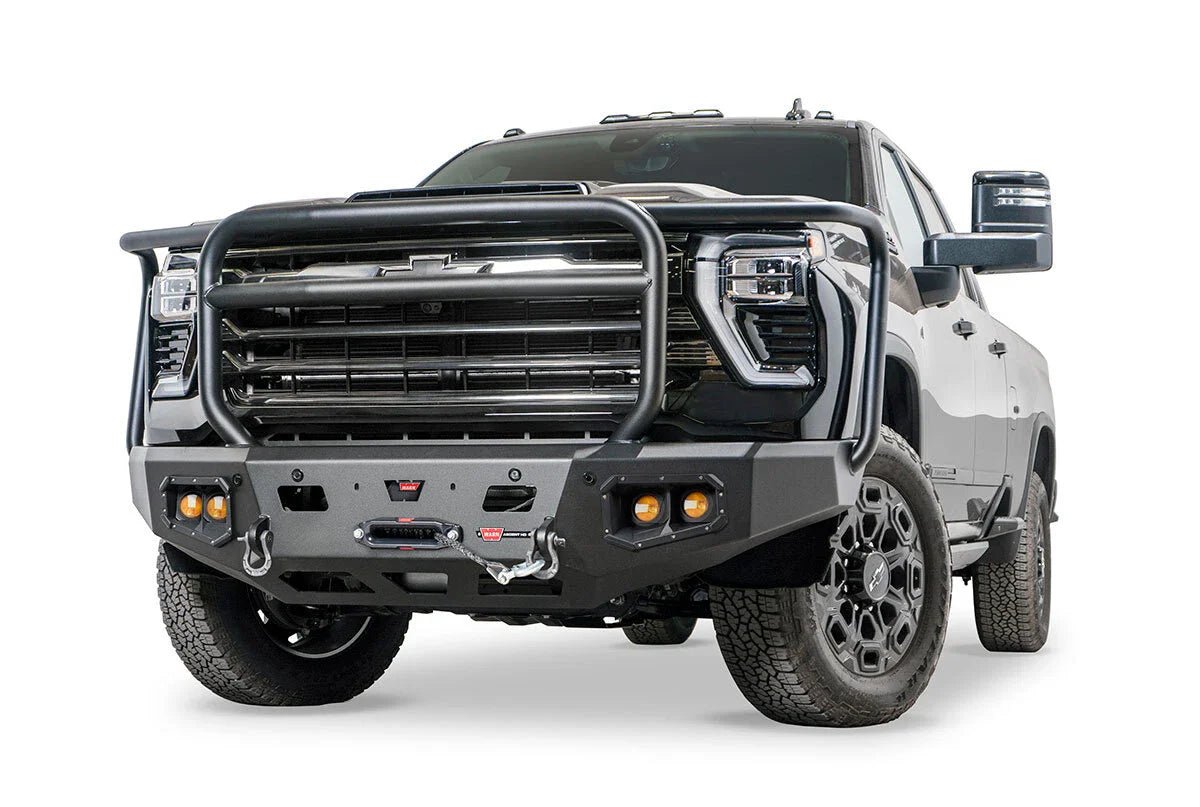 Warn Ascent HD 110913 2024 Chevy Silverado 2500/3500 HD Front Winch Bumper with Full Grille Guard - Rugged Truck Gear
