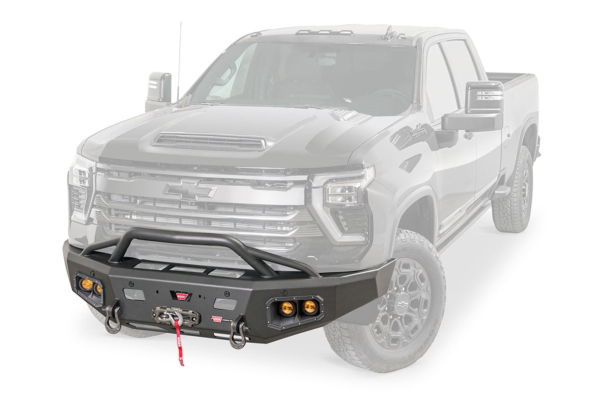 Warn Ascent HD 110914 2024 Chevy Silverado 2500/3500 HD Front Winch Bumper with Pre - Runner Guard - Rugged Truck Gear