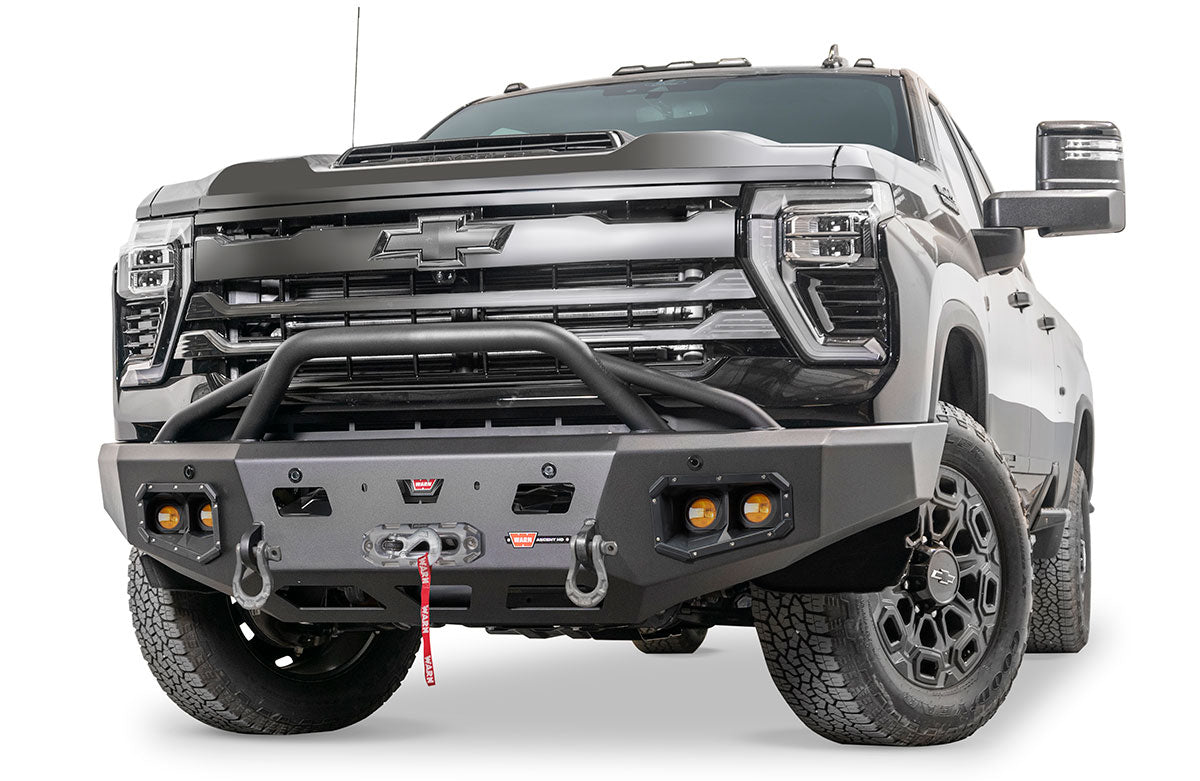 Warn Ascent HD 110914 2024 Chevy Silverado 2500/3500 HD Front Winch Bumper with Pre - Runner Guard - Rugged Truck Gear
