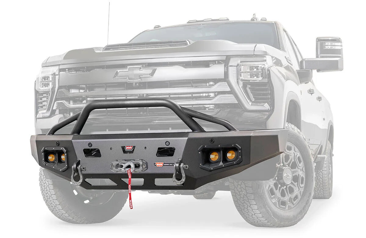 Warn Ascent HD 110914 2024 Chevy Silverado 2500/3500 HD Front Winch Bumper with Pre - Runner Guard - Rugged Truck Gear