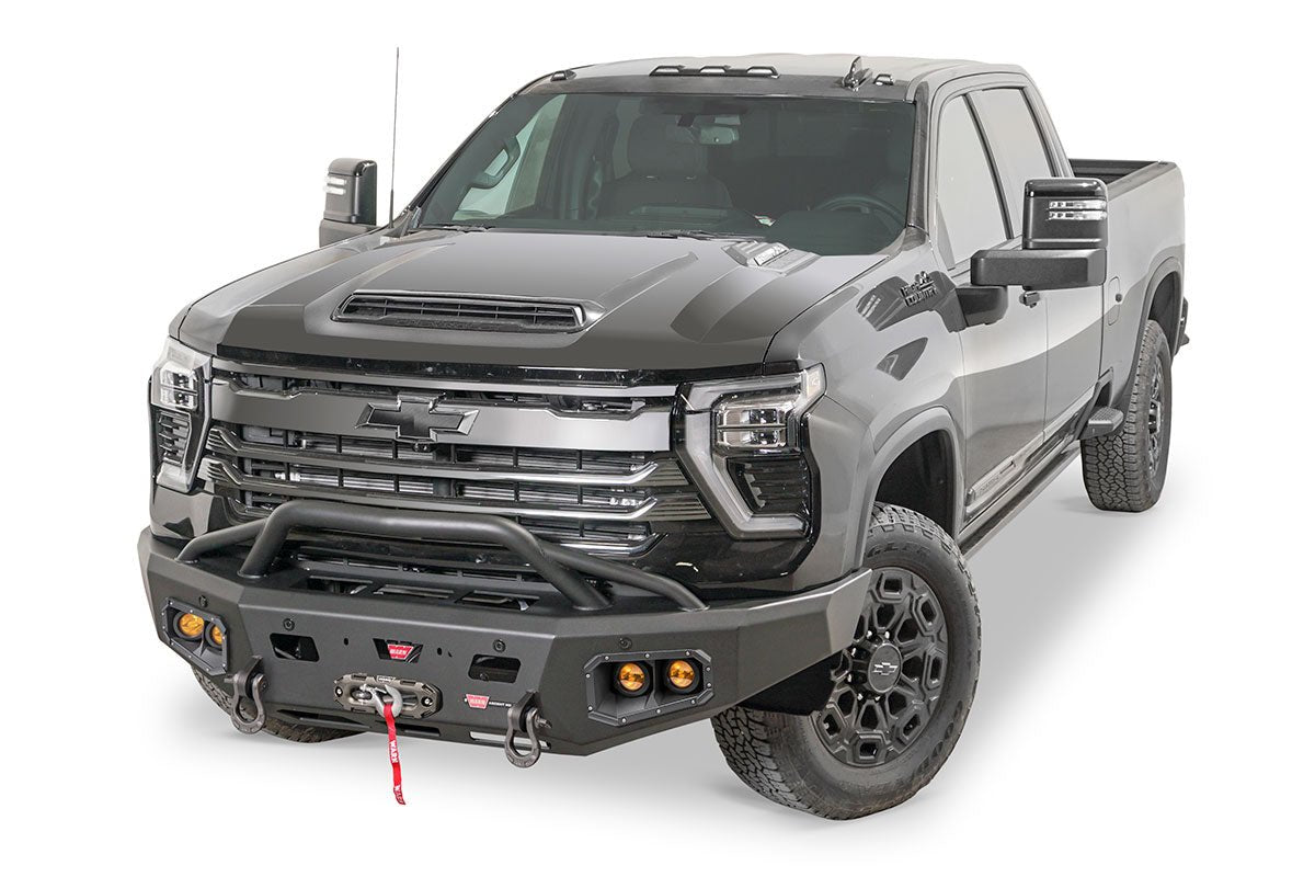 Warn Ascent HD 110914 2024 Chevy Silverado 2500/3500 HD Front Winch Bumper with Pre - Runner Guard - Rugged Truck Gear