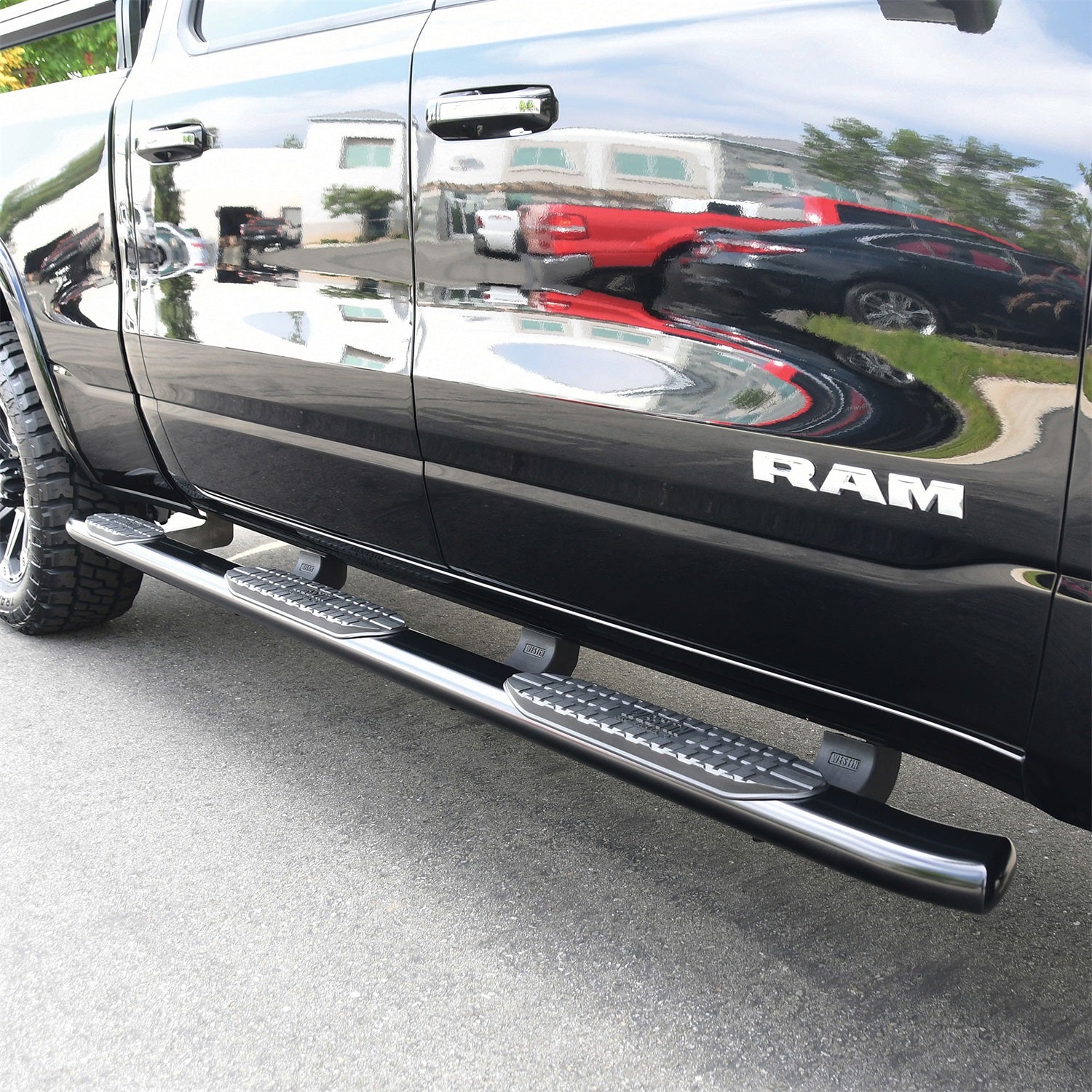 Westin 21 - 534705 2019 - 2024 Ram 1500 PRO TRAXX 5 in. Oval Wheel - to - Wheel Nerf Step Bars - 72 in. Long - Rugged Truck Gear