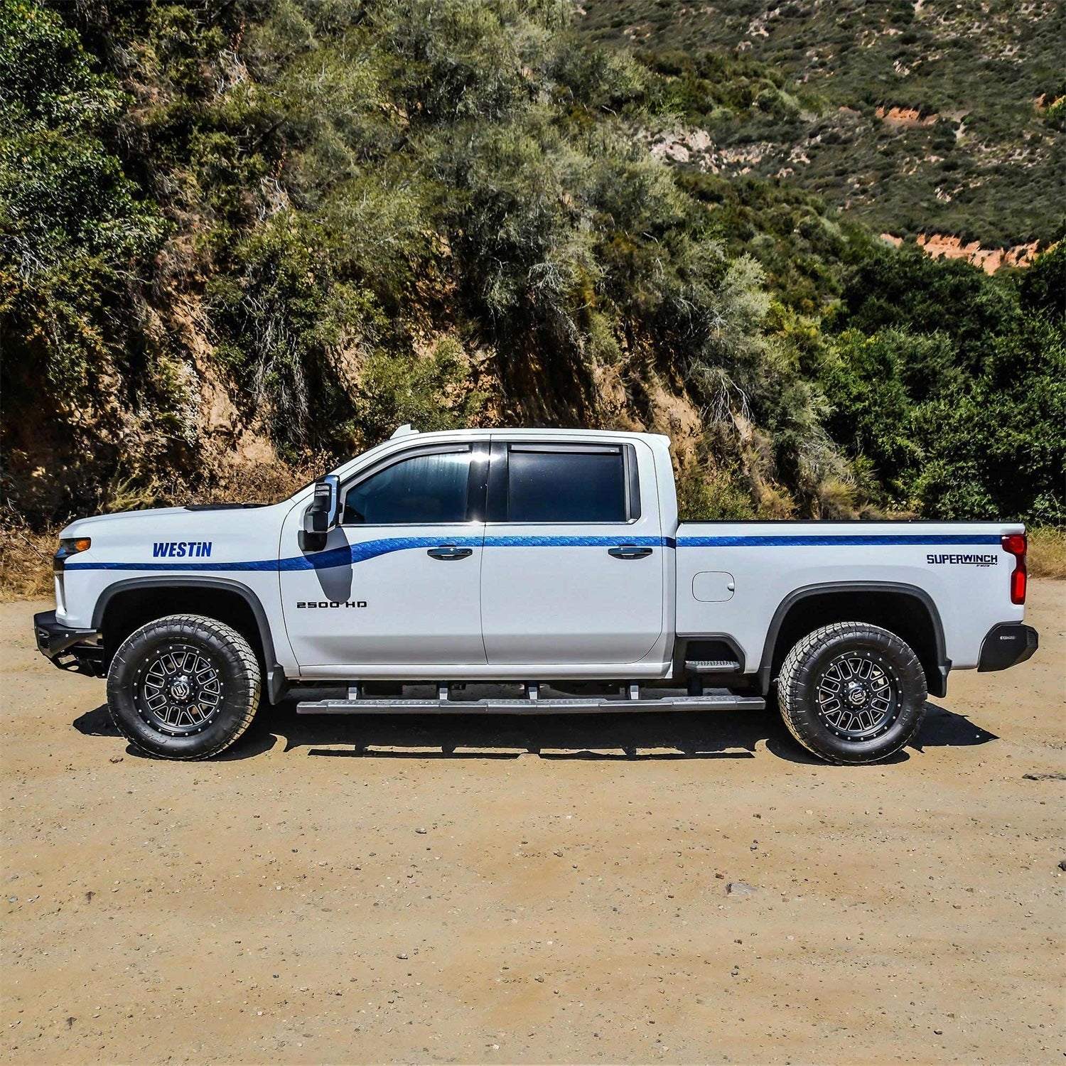 Westin 28 - 5234765 2020 - 2023 Chevy Silverado 2500/3500 HD R5 M - Series XD Wheel - to - Wheel Nerf Step Bars - 72 in. Long - Rugged Truck Gear