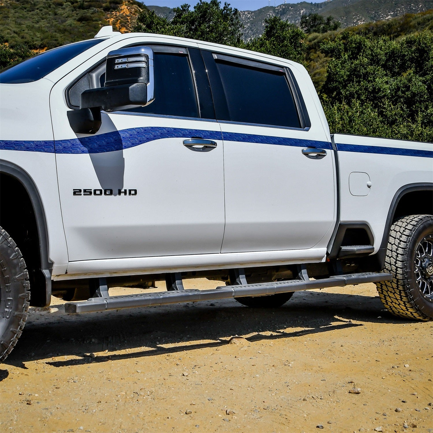 Westin 28 - 5234765 2020 - 2023 Chevy Silverado 2500/3500 HD R5 M - Series XD Wheel - to - Wheel Nerf Step Bars - 72 in. Long - Rugged Truck Gear