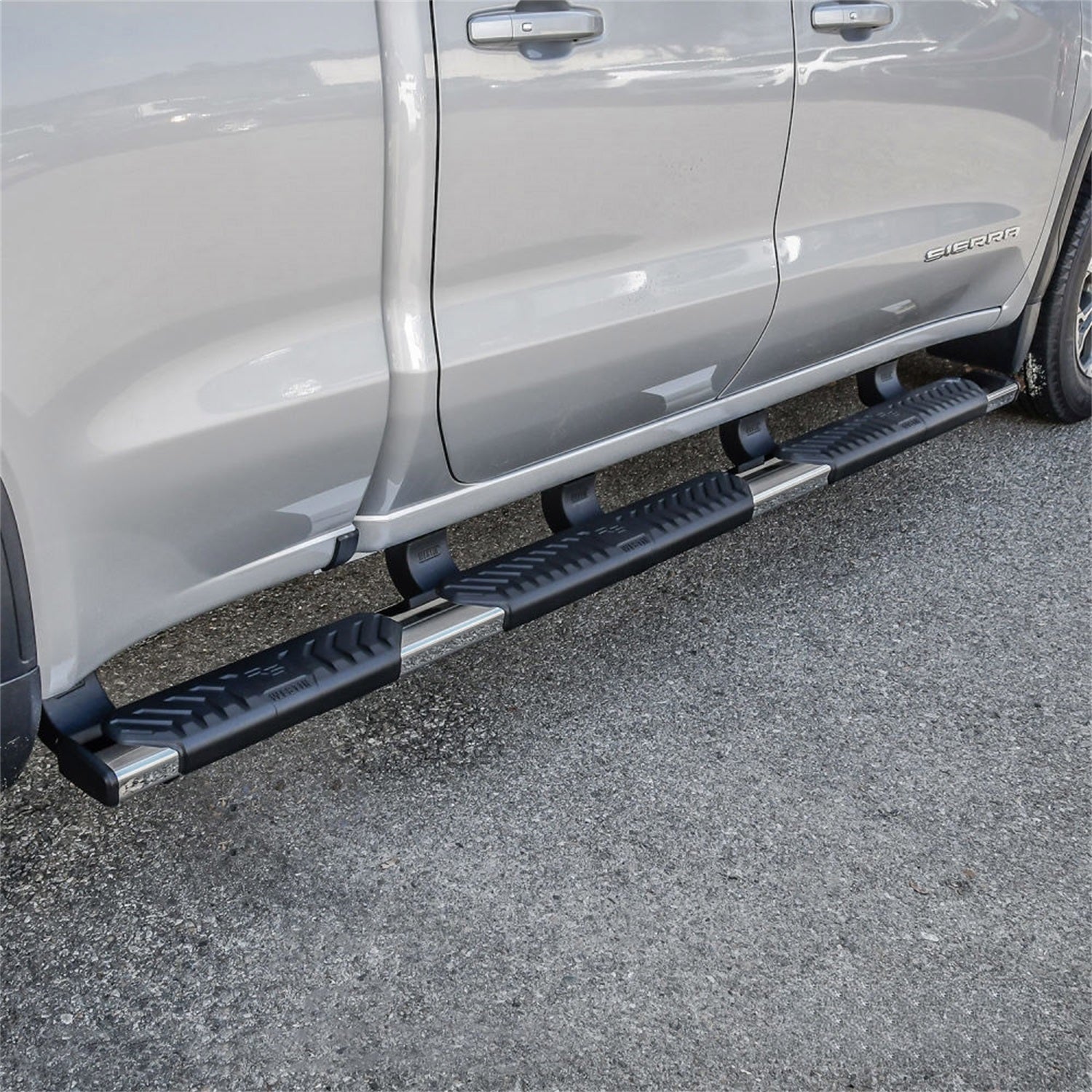 Westin 28 - 534680 2019 - 2023 GMC Sierra 1500 R5 M - Series 5 in. Wheel - to - Wheel Nerf Step Bars - 72 in. Long - Rugged Truck Gear