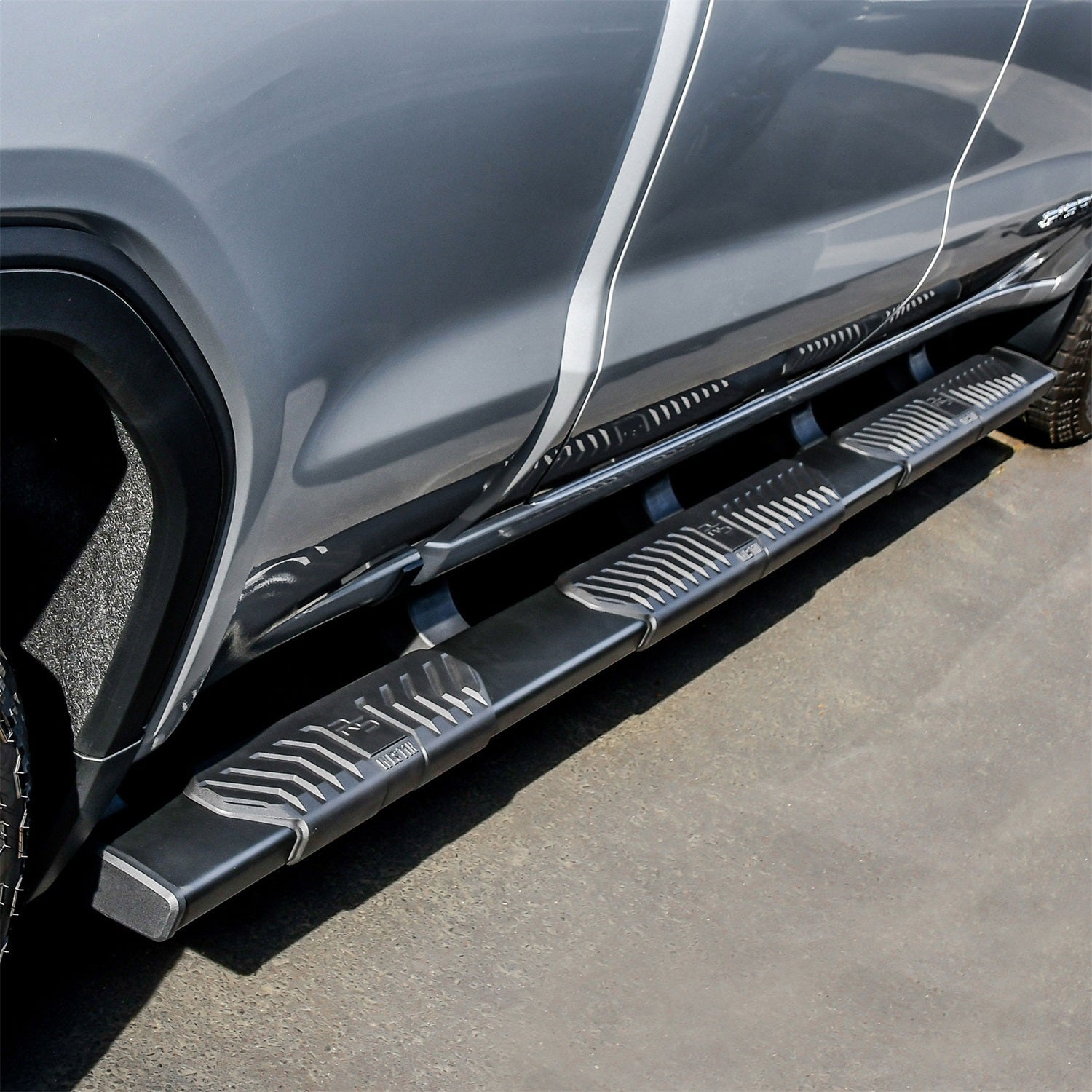 Westin 28 - 534695 2019 - 2023 GMC Sierra 1500 R5 M - Series 5 in. Wheel - to - Wheel Nerf Step Bars - 97 in. Long - Rugged Truck Gear