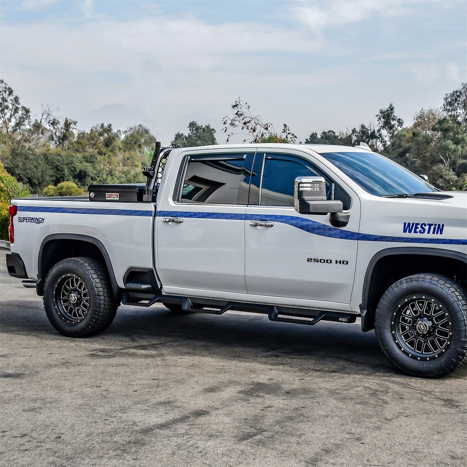 Westin 56 - 534765 2020 - 2023 Chevy Silverado 2500/3500 HD HDX Drop Wheel - to - Wheel Nerf Step Bars - 72 in. Long - Rugged Truck Gear