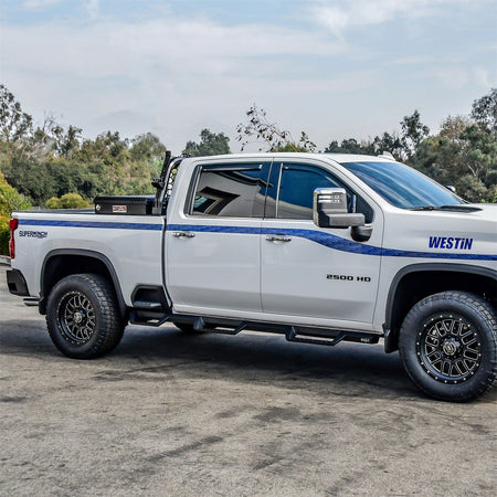 Westin 56 - 534765 2020 - 2023 Chevy Silverado 2500/3500 HD HDX Drop Wheel - to - Wheel Nerf Step Bars - 72 in. Long - Rugged Truck Gear